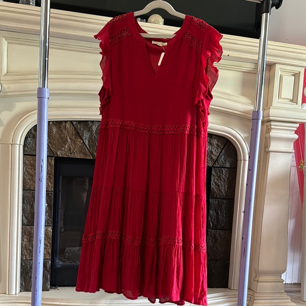 Red V-Neck Flutter Sleeve Sundress